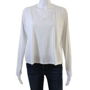 Leallo Womens Basic Jersey V-Neck Long Sleeve Cotton T-Shirt White Size S